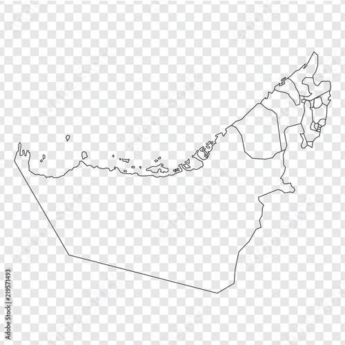 Blank map United Arab Emirates. High quality map of  United Arab Emirates  with  the provinces on transparent background for your web site design, logo, app, UI. Vector illustration EPS10.