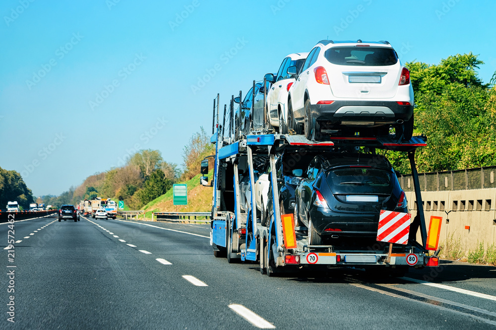 New car carrier in road