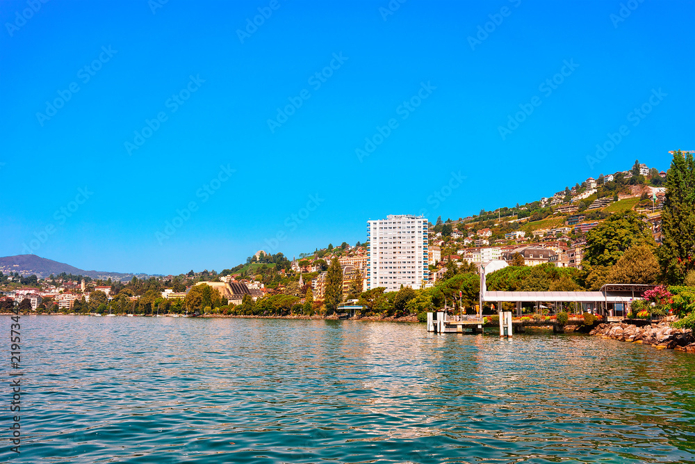 Panorama of Montreux town summer Geneva Lake CH