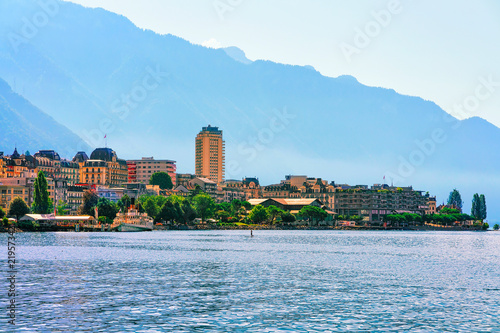 Panorama Montreux town Geneva Lake in CH