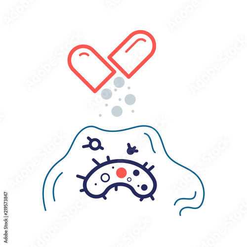 Bacterium resistant to antibiotic color flat vector icon