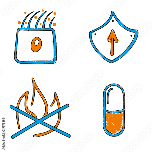 Hand drawn medical vector blue and orange vector icons