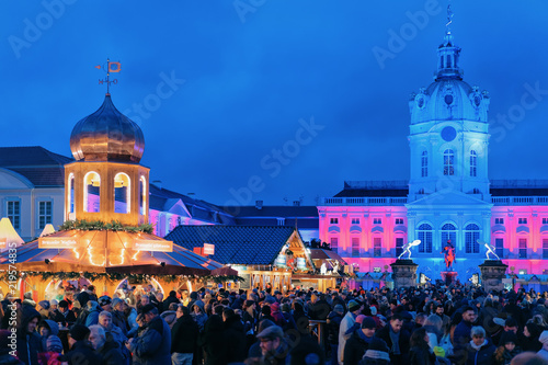 Canvas Print Night Christmas Market at Charlottenburg Palace in Winter Berlin Germany