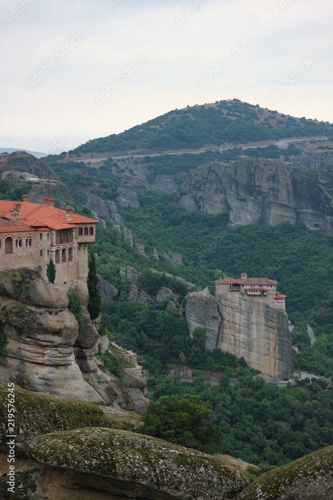 Amazing view to Monastery of Varlaam and Monastery of Roussanou, Meteora, Thessaly, Greece