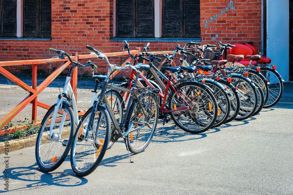 Bicycles parked in Nida resort town Lithuania