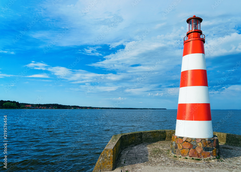 Lighthouse in Nida Lithuania in Curonian Spit and Baltic Sea