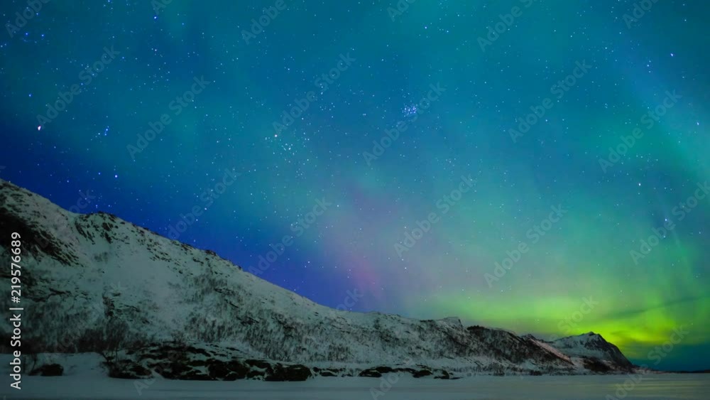 Northern Lights in the night sky over the Lofoten islands in Northern Norway Northern Lights in the night sky over the Lofoten islands in Northern Norway
