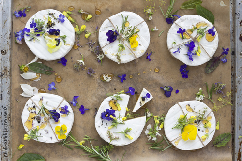 Camembert with herbs and edible flowers