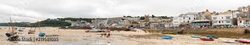Landscape Panorama of St Ives Harbour at low tide West Cornwall South England UK