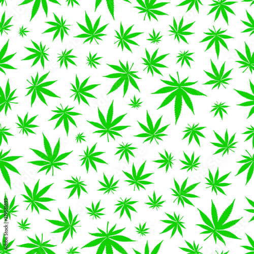 Seamless patterns with cannabis leaves. 
