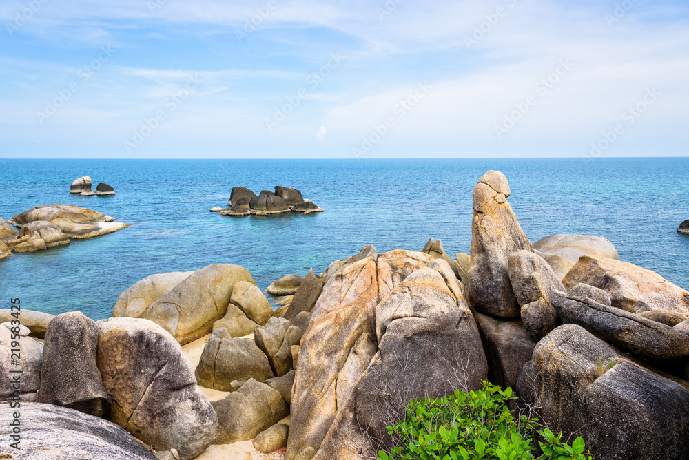Hin Ta Hin Yai is a symbol famous tourist destinations, Beautiful rock coastline near the blue sea under the summer sky at Lamai beach of Koh Samui island, Surat Thani province, Thailand Hin Ta Hin Yai is a symbol famous tourist destinations, Beautiful rock coastline near the blue sea under the summer sky at Lamai beach of Koh Samui island, Surat Thani province, Thailand
