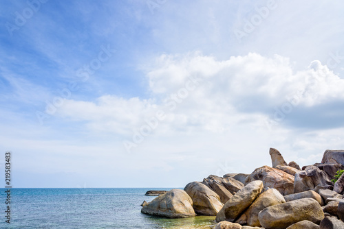 Hin Ta Hin Yai is a symbol famous tourist destinations, Beautiful rock coastline near the blue sea under the summer sky at Lamai beach of Koh Samui island, Surat Thani province, Thailand photo