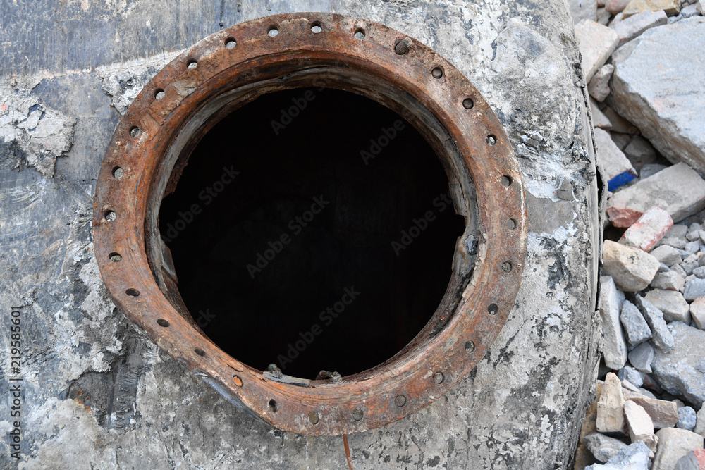 Part view of an old, rusty earth tank on a construction site in Berlin Germany.