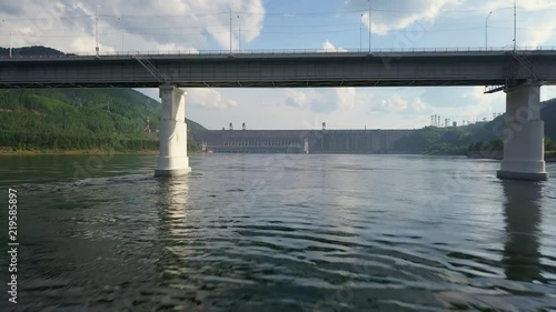 Drone footage of the bridge on the Yenisei river photo