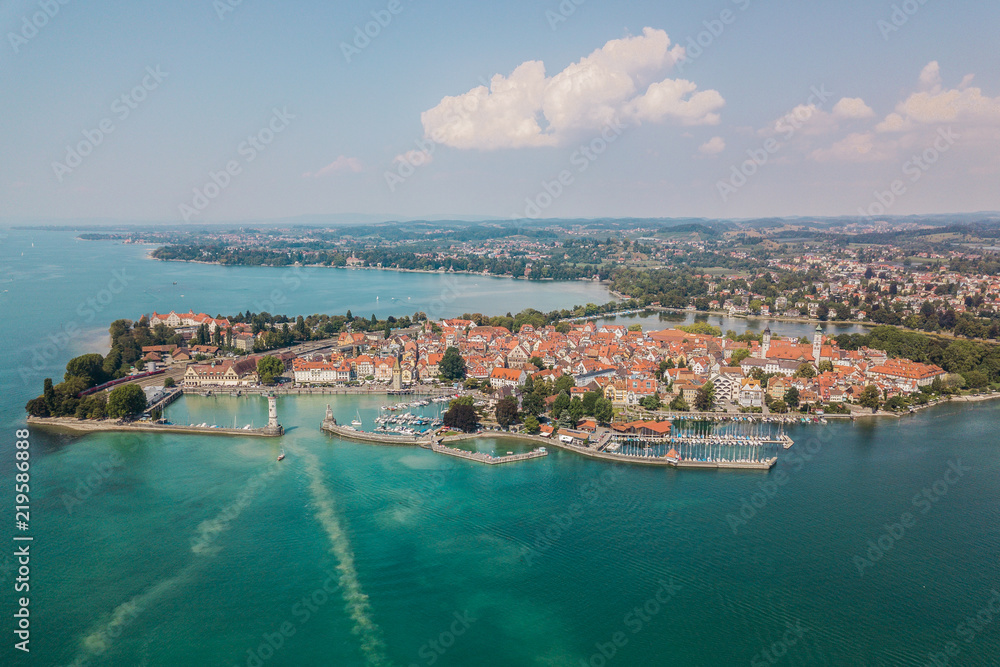 Aerial view of Lindau, town on lake Bodensee