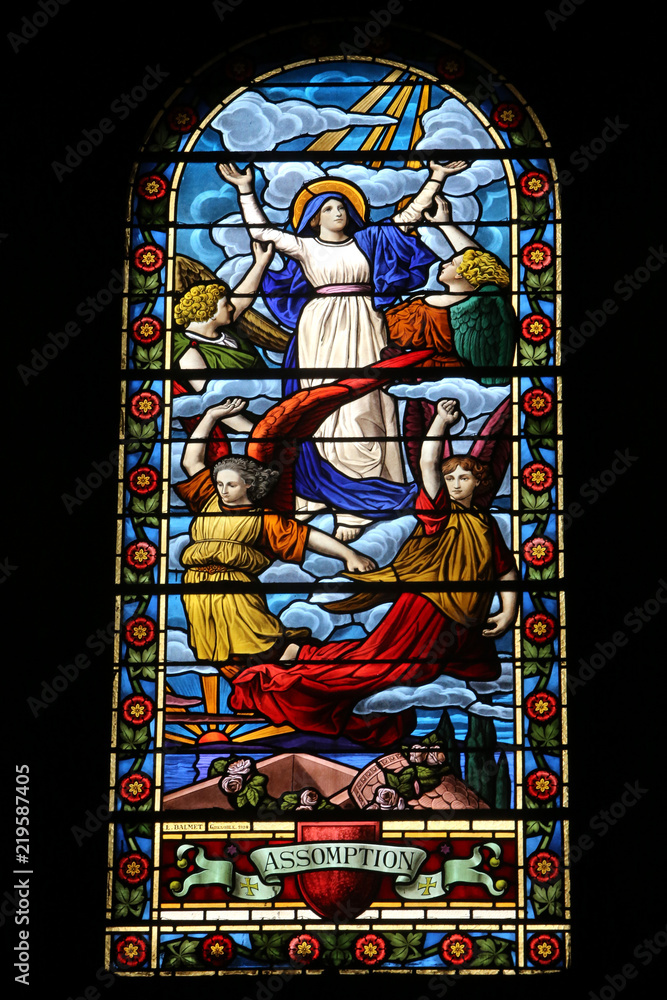 Obraz premium Vierge-Marie. Assomption. Eglise Saint Jean-Baptiste. Les Houches. / Virgin Mary. Assumption. Saint John the Baptist Church. The Houches.