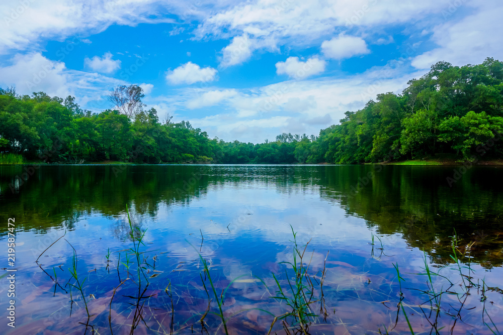 Clear Blue sky river reflection landscape