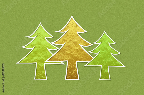 3d christmas trees on fine green stuctured background photo