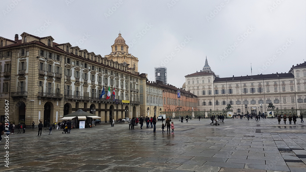 Obraz premium View of The Piazza Castello in Turin, Italy