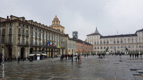 View of The Piazza Castello in Turin, Italy