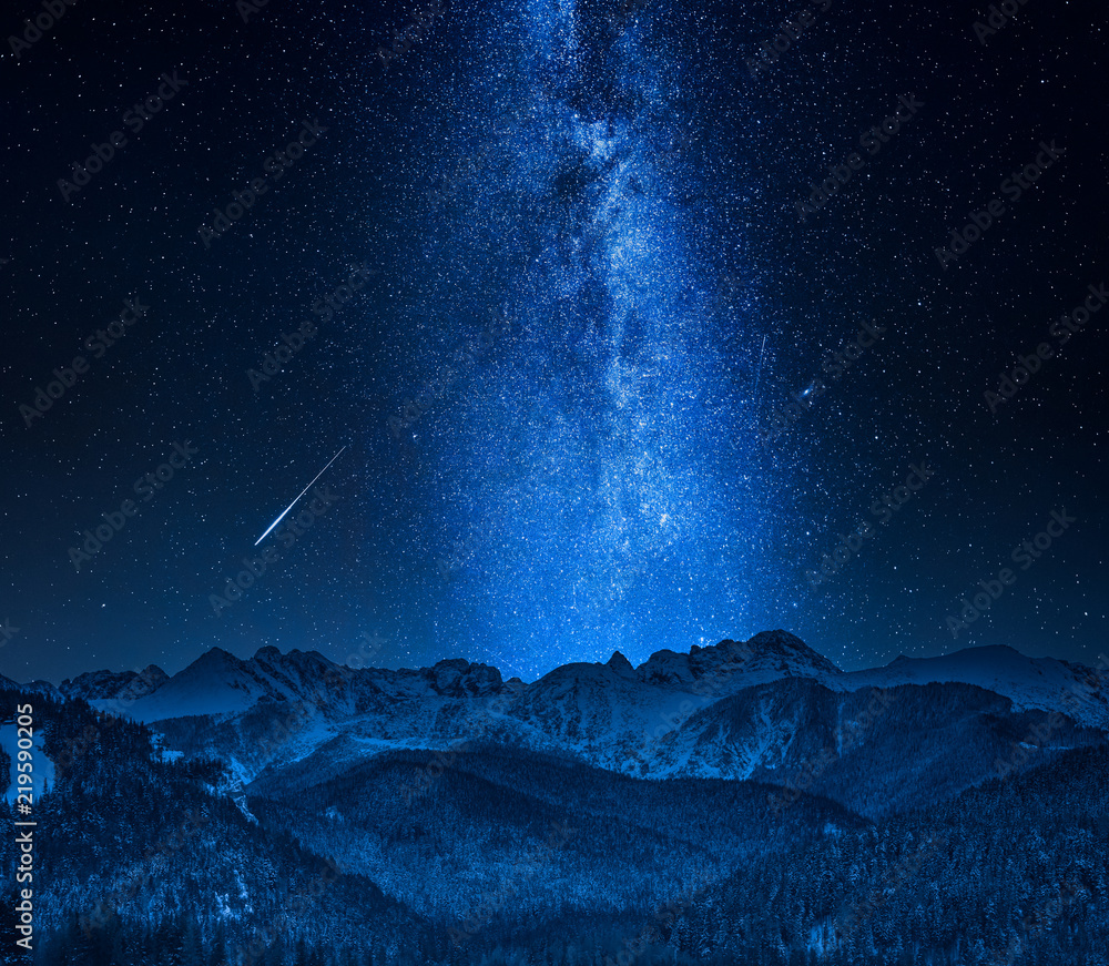 Falling stars and Tatra Mountains in Poland - obrazy, fototapety, plakaty 