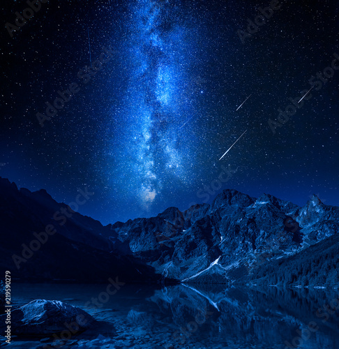 Falling stars, milky way at...