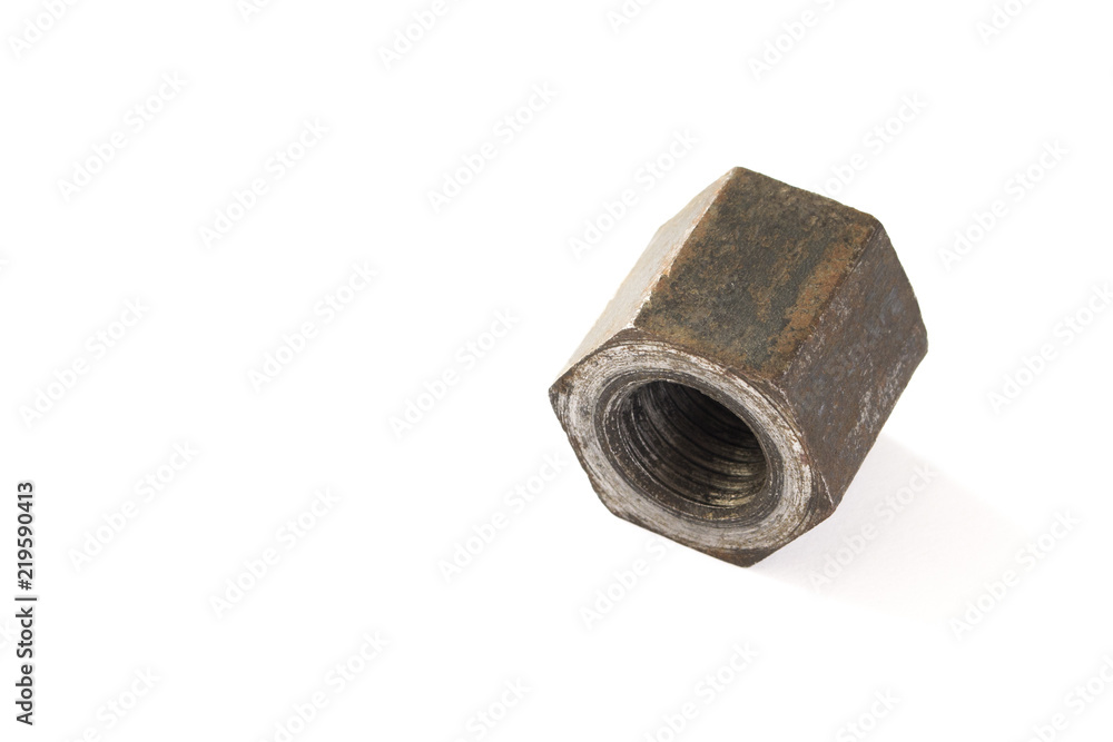 Rusty metal nut on a white background Rusty metal nut on a white background