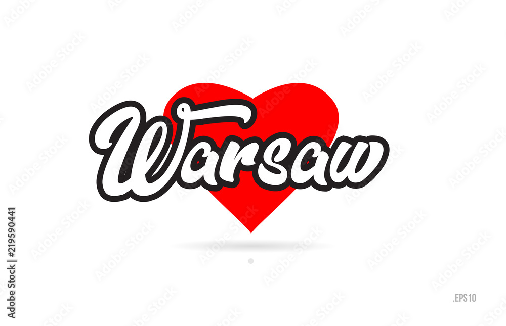 warsaw city design typography with red heart icon logo warsaw city design typography with red heart icon logo