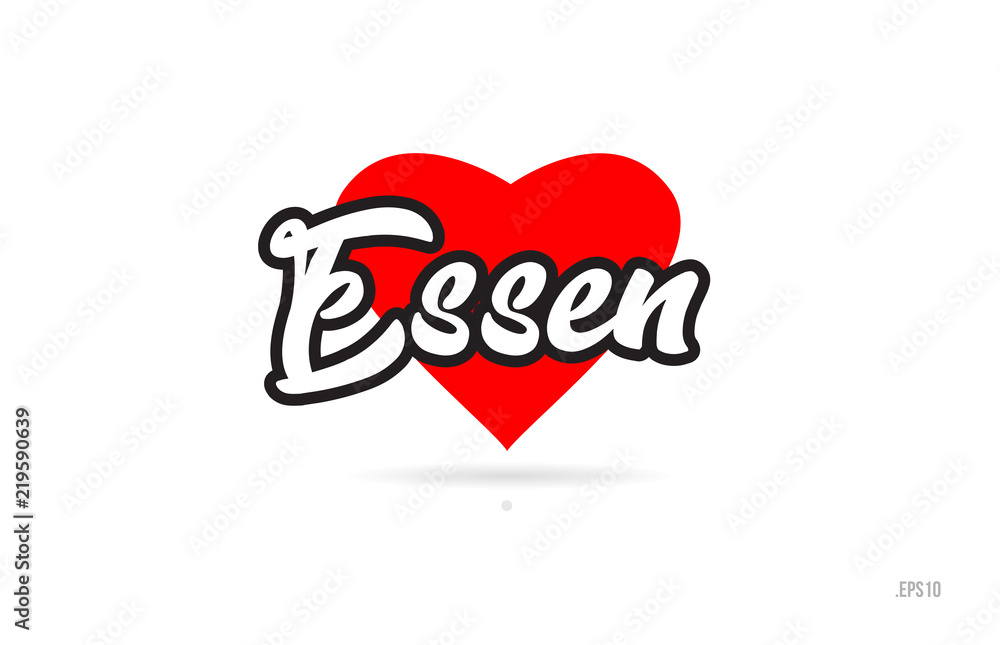 essen city design typography with red heart icon logo essen city design typography with red heart icon logo