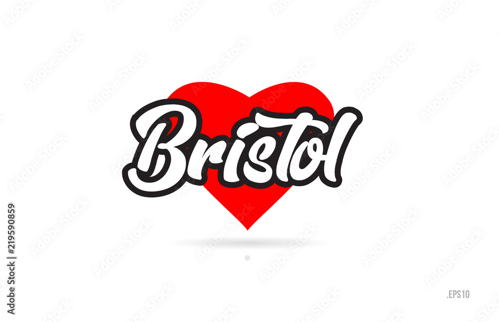 bristol city design typography with red heart icon logo Stock Vector