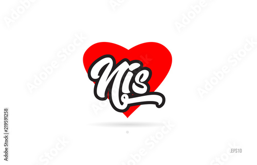 nis city design typography with red heart icon logo