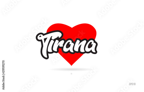 tirana city design typography with red heart icon logo