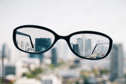 Close up of optical glasses in city