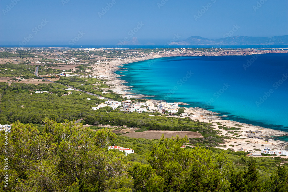 View on northern rocky coastline of Formentera island nearby Ibiza, Spain