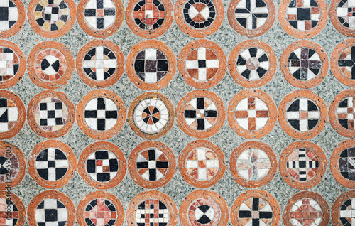 Photography Floor at the Prague Castle with a geometric pattern of mosaic stones