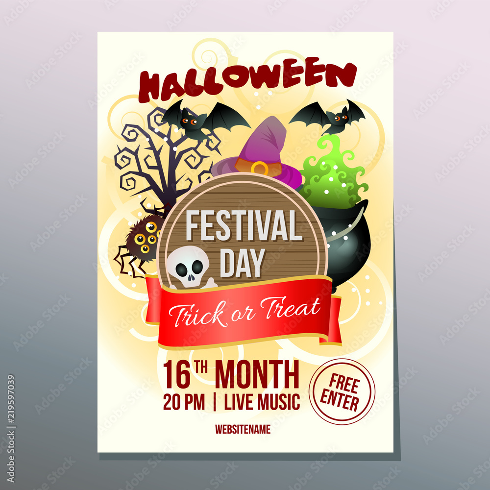 halloween week festival day poster with witch pot of magic halloween week festival day poster with witch pot of magic
