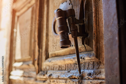 Vew on main entrance in at the Church of the Holy Sepulchre in Old City of Jerusalem photo