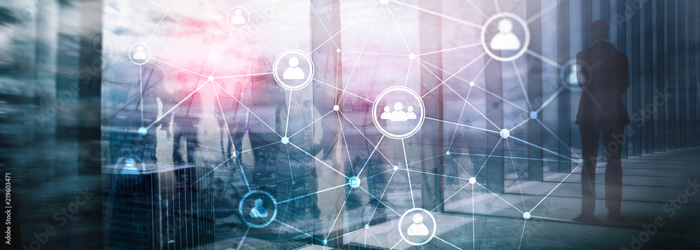 Obraz premium Double exposure people network structureþþ HR - Human resources management and recruitment concept.