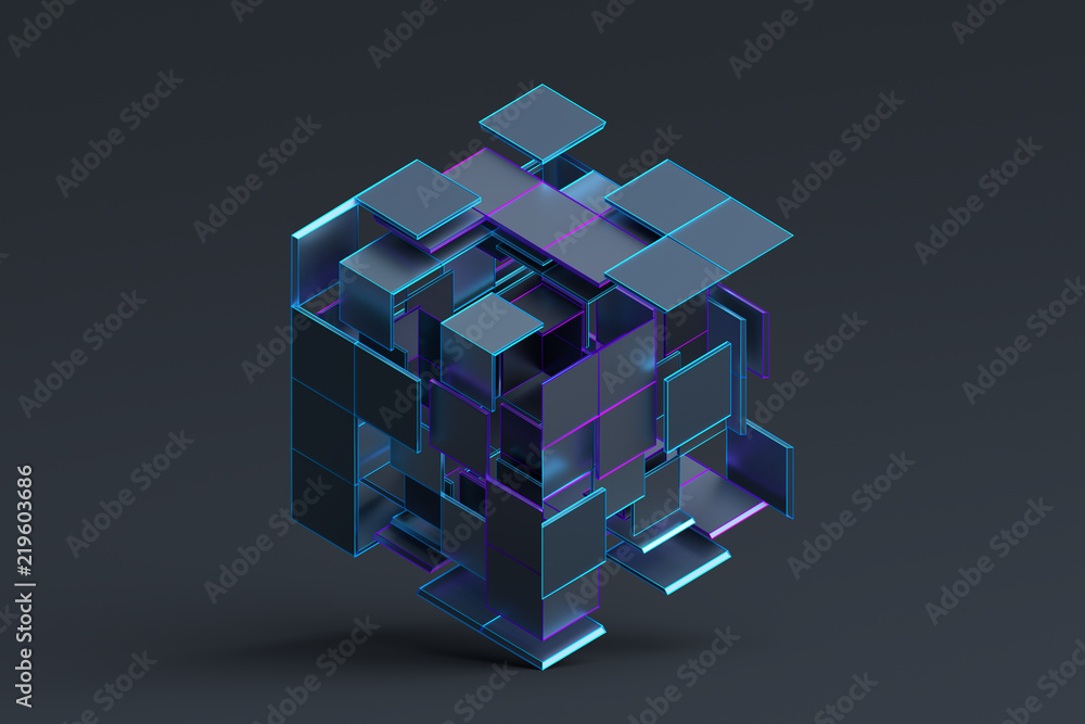 Abstract 3d rendering of geometric shapes. Composition with squares. Cube  design. Modern background for poster, cover, branding, banner, placard.  Illustration Stock | Adobe Stock