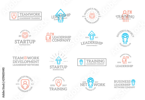 Set of retro vintage human resources and business organization management logo or insignia, emblems, labels and badges and other branding objects. Vector line style