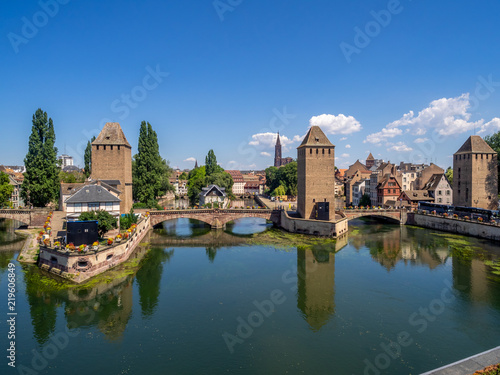 The Towers of Ponts Couverts in Strasbourg. Strasbourg is the capital and largest city of the Grand Est region of France and is the official seat of the European Parliament.