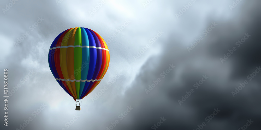 Obraz premium Air balloon in blue sky. Mixed media