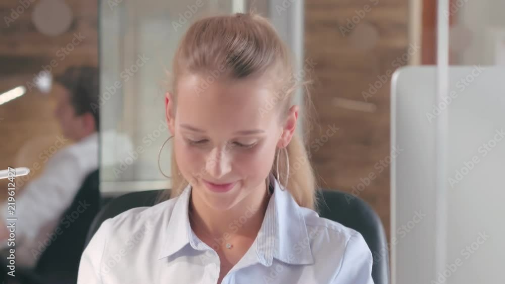 Girl took off sleeping mask and started to work Girl took off sleeping mask and started to work