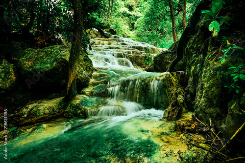 Beautiful waterfall in the rain forest jungle
