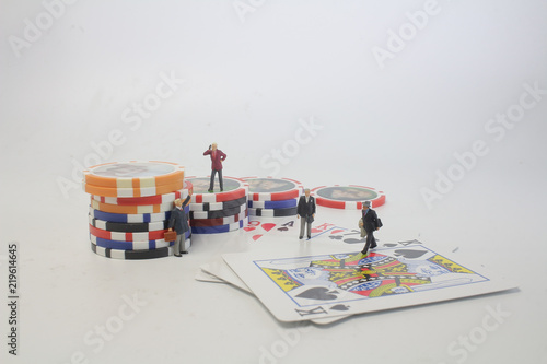 a mini figure with Poker cards gambling chips photo