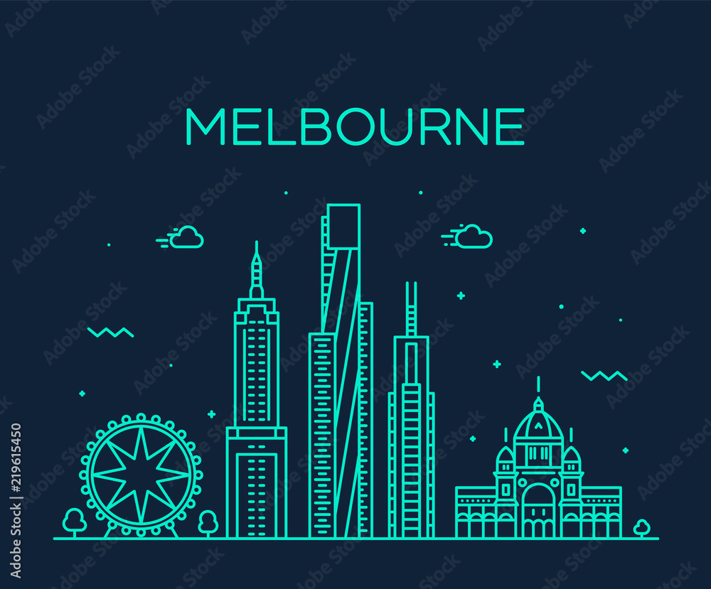 Melbourne big city skyline Australia vector linear