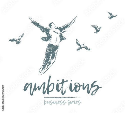 Business concept man bird enthusiasm vector sketch