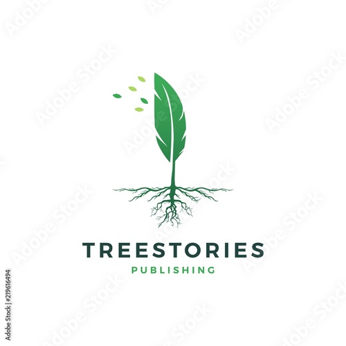 tree quill feather ink root logo vector icon illustration