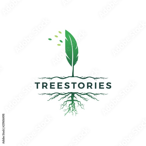 tree quill feather ink root logo vector icon illustration