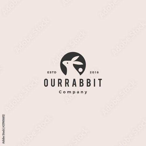 rabbit circle round negative style logo vintage hipster retro icon vector